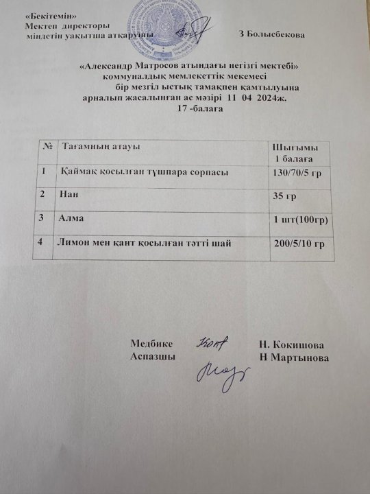 Күнделікті ас мәзірі