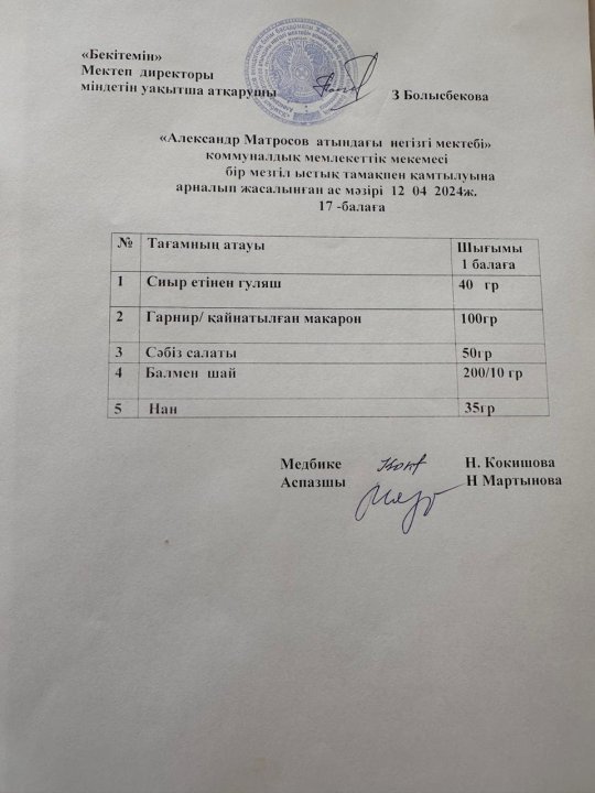 Күнделікті ас мәзірі