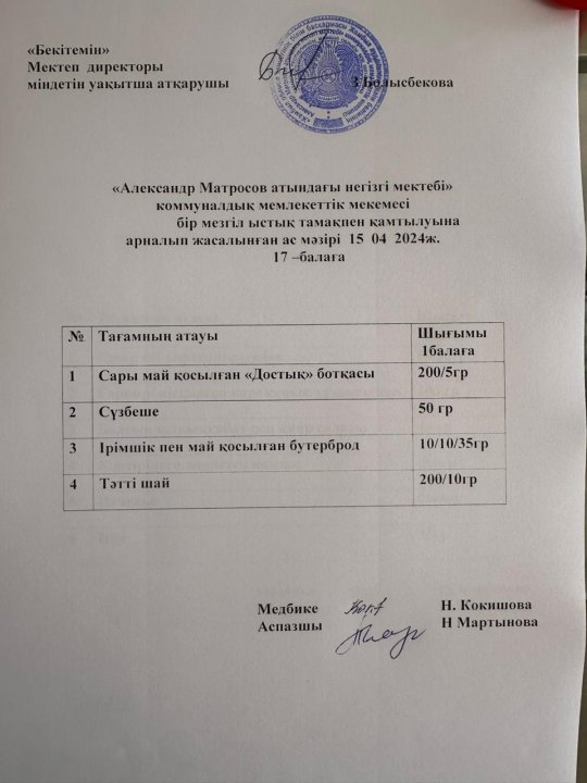 Күнделікті ас мәзірі