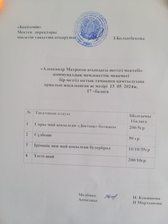 Күнделікті ас мәзірі