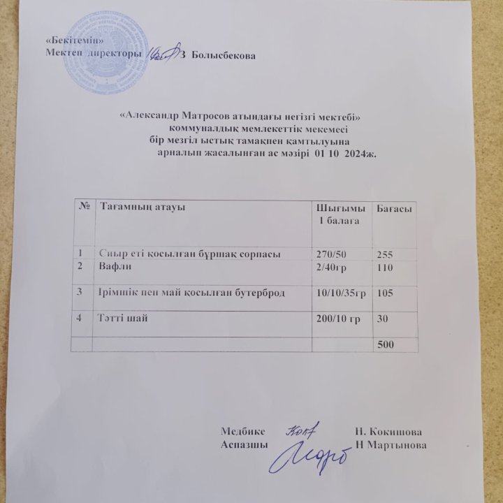 Ас мәзірі 1.10.2024 ж