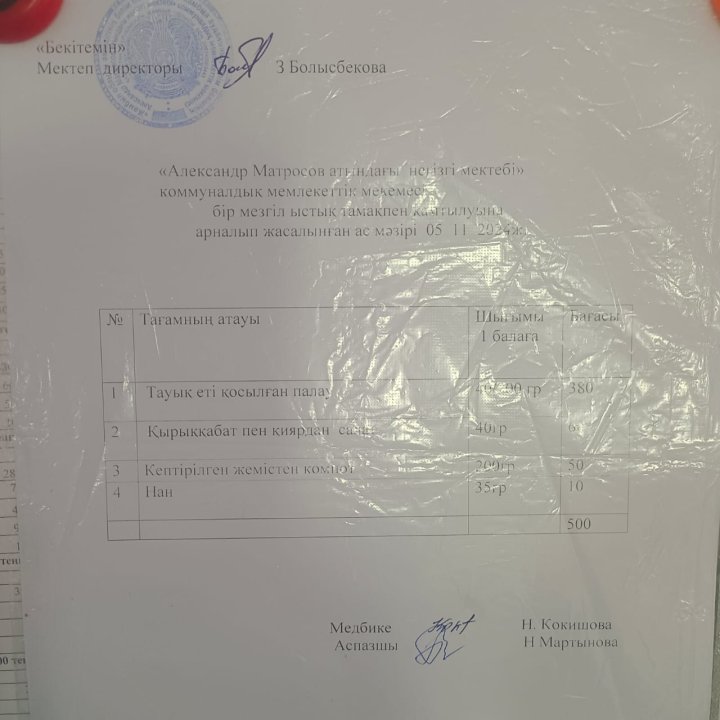 Тамақ меню